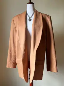 Vintage Camel Wool Cashmere Oversized Boyfriend Blazer 90s Minimalist XL‎