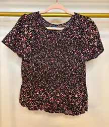 Women’s pink, peach and black smocked blouse
