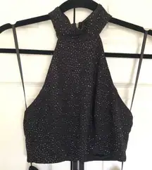 Vintage City Studio Black and Silver Glitter High Neck Mini Dress Size S
