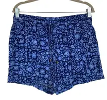 St. John's Bay Linen Blue Mid Rise Floral Print Shorts Size M New