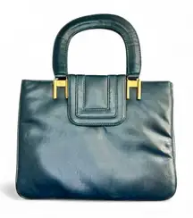 Vintage Navy Blue Leather Handbag retro quiet luxury 50’s accordion purse