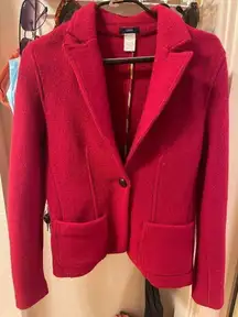 J.Crew  Sz M Red Virgin Wool Blazer Jacket Office Suit Coat Boiled hand painted