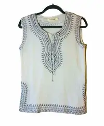 Solitaire Crinkle Texture Sleeveless Shell Tank Embroidery‎ Size Medium