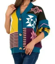 Women's Cardigan Fun Graphic Print Sweater Jacket Knit Coat Oversized Size XL