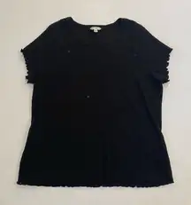 Terra & Sky Black Ribbed Lettuce Hem Top Women’s Plus 1X (16W–18W)