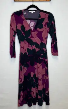 Cabi Floral Print 3/4 Sleeve Wrap Dress Purple Pink Size Small