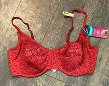 NEW‎ MAIDENFORM Bra Pure Comfort Stretch Lace Underwire Convertible Red 36DD