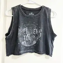 Hollister Hermeas Tour Crop Tank Graphic Band Tee Stars Gray Distressed size S
