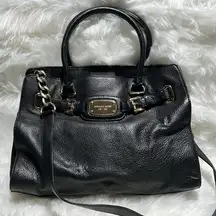 MICHAEL KORS Tumbled Black Leather Crossbody Satchel Gold Hardware B92