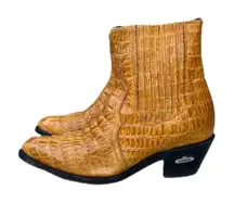 El General Alligator Embossed Orange Brown Western Cowboy Ankle Boots