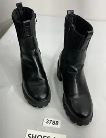 Womans Target Size 8.5 Black Zip Up Sock Chunky Ankle Boots
