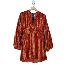 TOPSHOP Womens 6 Balloon Sleeve Velvet Minidress in Orange NEW Fits like 2-4