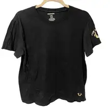 True Religion Size Large Womens Logo Horse Shoe Black Tee Crewneck T-shirt