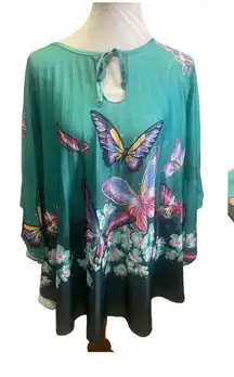 Unbranded Gorgeous Bat Wing Style Aqua-Green Butterfly Design Blouse Size 2X/3X