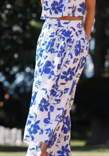 Petal & Pup Lula Blue White Floral Satin High Low Midi Skirt M