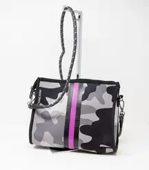 Haute Shore Neoprene Army Camo Print Pattern Pink Stripe Crossbody Purse Bag