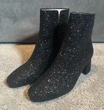 Women’s Black Glitter Covered Chunky Heeled Party Boots Zipper Size 10.5
