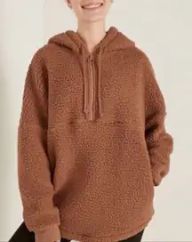 Victoria Secret PINK  brown teddy sherpa jacket half zip hooded large