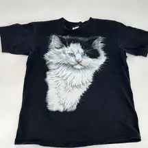 Vintage 90s Tennessee River Gold Single Stitch Persian Cat T Shirt Black Size XL