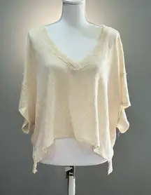 Cream Bucket List Wide Cut Cropped Sweater Size L EUC