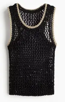 NWT Divided H&M Black Crochet Sequin Tank Top Vest XS