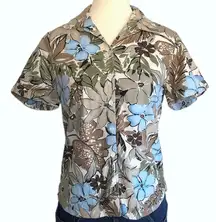 Petite Vintage Floral Hawaiian Print Button Down Top  •Size Petite Medium