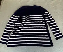 Zara Knit Mock Neck Striped Navy Blue & White Heavyweight Knit Sweater Size M
