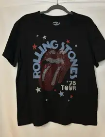 Womens Black & Red Sequin Rolling‎ Stones Rocker Band T-Shirt Tee Shirt Medium