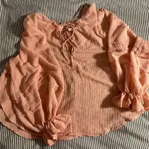 Free People Orange textured tunic puffy sleeved top