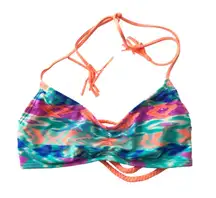 GB Colorful Bikini Top Braided Back Strappy Removable Cups Halter Tassel M
