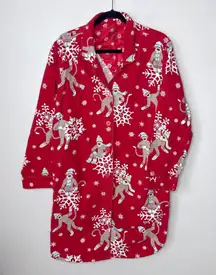 Nick‎ & Nora XXL Sock Monkey Flannel Long Sleeve Button Up Sleep Shirt Pajamas