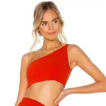 NBD Kayla Crop Top One Shoulder in Red Orange XS