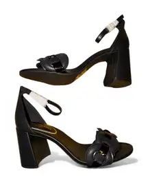 Kenneth Cole Women's Luisa Woven Black Leather Block Heel Ankle Strap Sandals 8M