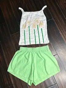 Crop top tank top and elastic waist cotton shorts set hand painted casual gym