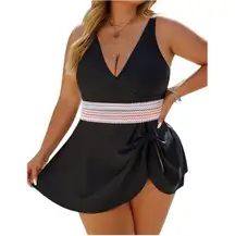 BMJL Womens Plus Size One Piece Swimsuits Tummy Control Bathing Suits Color Block V Neck Swim Dress Swim Suit