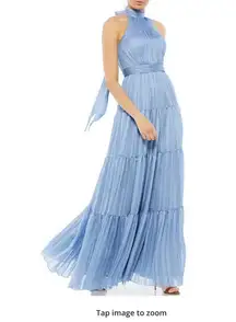 Mac Duggal Halter Neck Boho Dress blue