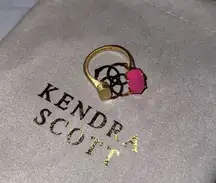 Kendra Scott Pink Agate Pryde Gold Open Ring SIZE 7 Adjustable