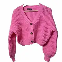 Shein Cardigan Womens Chunky Pink Bubblegum Crop Sweater Barbie Core Y2K Medium