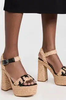 Castaner Agnes Natural & Black Woven Raffia  Tall Sandals Platform Heels 39 US 8