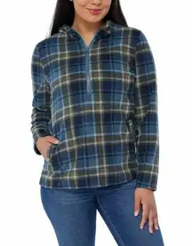 O’Neill Blue & Green Plaid Fleece Half Zip Hoodie M