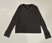 Aerie Black Ribbed Long Sleeve Henley Top Size XL