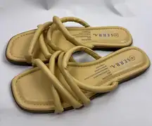 Serra Beige Strappy Slide Sandals, Size 8, PU Leather, Padded Footbed, Flat