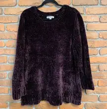 Orvis Chenille Velour Crew Neck Long‎ Sleeve Pullover Sweater Purple - Size XL