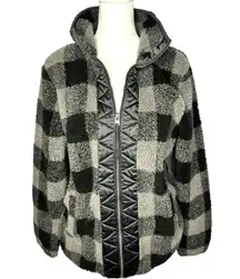 Abercrombie & Fitch Shacket Gray Black Sherpa Zip Up Sweater Jacket Small