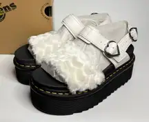 Dr. Martens Voss Heart Fluffy Faux Fur Platform Sandals in White Milled Nappa