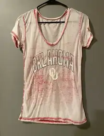 Campus Heritage Red Burnout V Neck Short Sleeve Oklahoma Sooners OU Size S