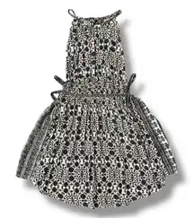 Free People Black & Ivory Smocked Halter Mini Dress XS Boho Festival Style