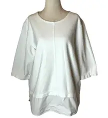 COS Shirt Women Large White Cotton Half Sleeve Mixed Fabric Shirttail Hem Top‎