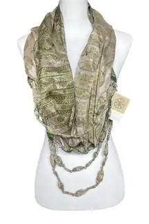 Village Artisan Scarf NWT Eternal Beaded Collection Green India Gift Gypsy Indie