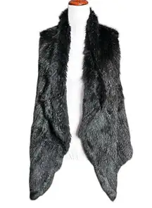 Sutton Studio Black Rabbit Fur Knit Sleeveless Vest Medium Wool Cashmere EUC